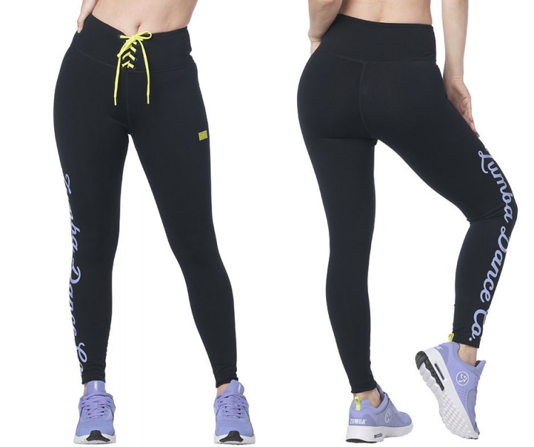 Zumba Dance Co. Laced Up Waistband Ankle Leggings Black